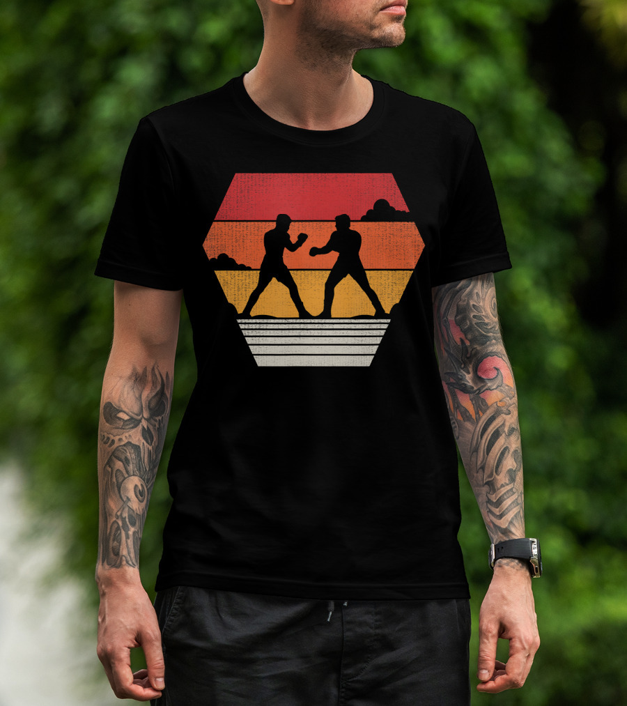 Boxing Vintage 80s Style Sunset Silhouette Retro Boxing Match T-Shirt