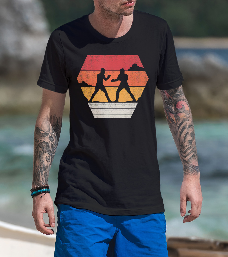 Boxing Vintage 80s Style Sunset Silhouette Retro Boxing Match T-Shirt