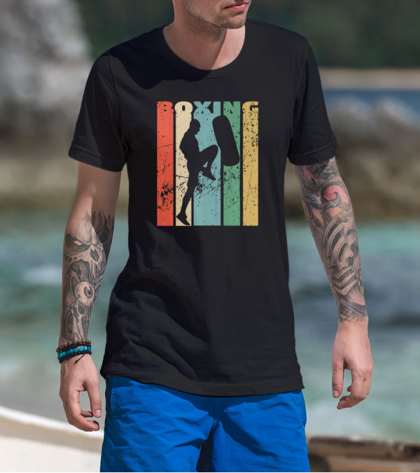Boxing Vintage Distressed Silhouette Training With Punching Bag T-Shirt