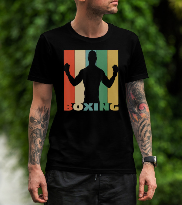 Boxing Silhouette Vintage Stripes For Boxer T-Shirt