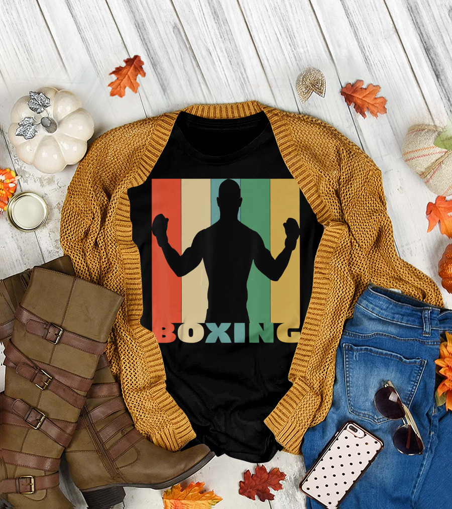 Boxing Silhouette Vintage Stripes for Boxer T-Shirt