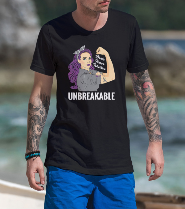 Brain Tumor Warrior Unbreakable Vintage Rosie The Riveter T-Shirt