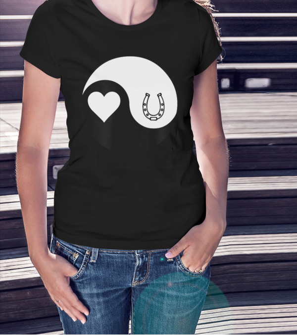 Yin Yang Heart Horseshoe Buddhism Equestrian Rider Equine T-Shirt