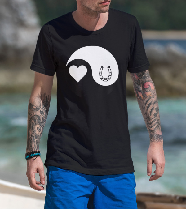 Yin Yang Heart Horseshoe Buddhism Equestrian Rider Equine T-Shirt