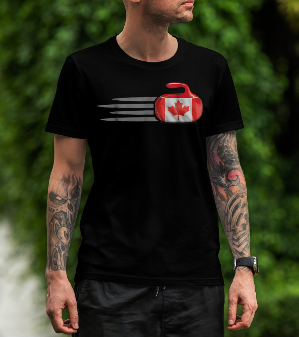Canadian Flag Curling Stone With Maple Leaf T-Shirt