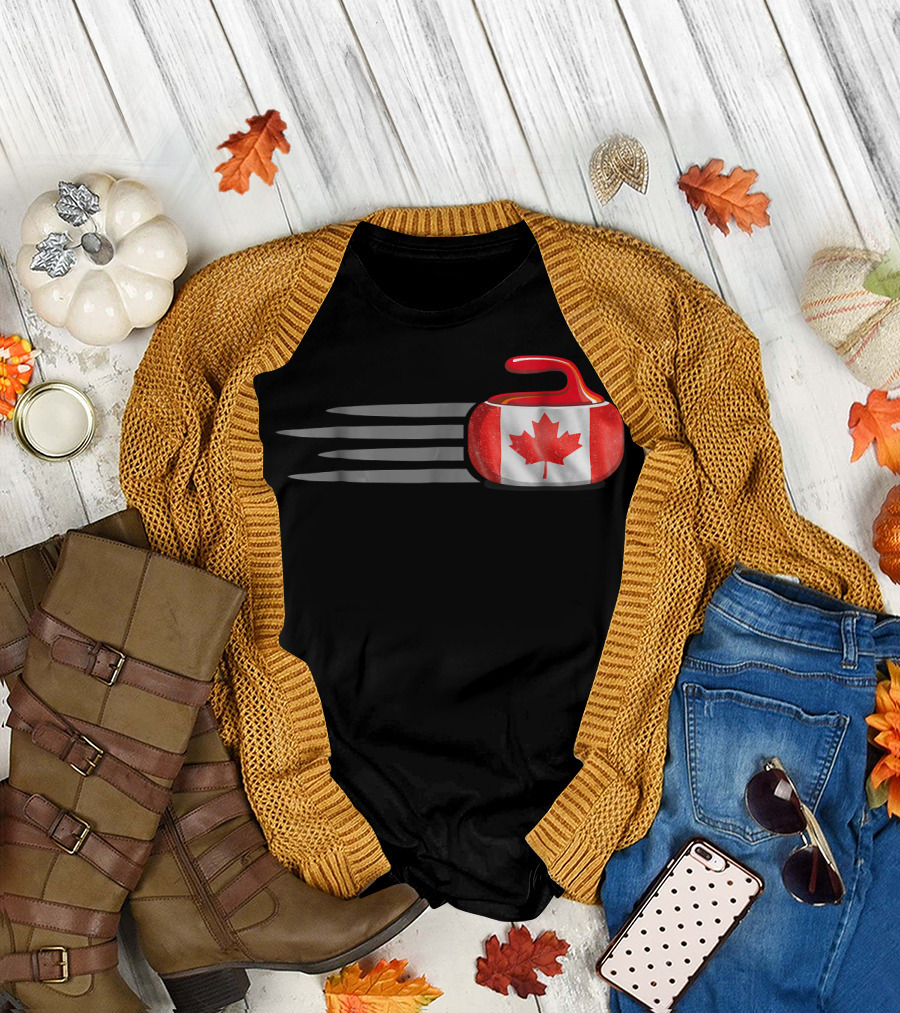 Canadian Flag Curling Stone with Maple Leaf T-Shirt