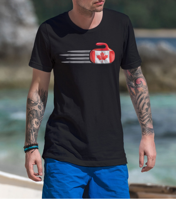 Canadian Flag Curling Stone With Maple Leaf T-Shirt