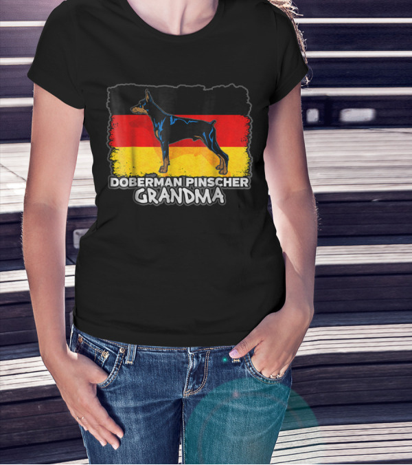 Doberman Pinscher Grandma With German Flag Background T-Shirt