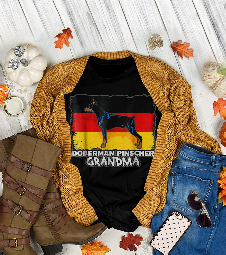 Doberman Pinscher Grandma with German Flag Background T-Shirt