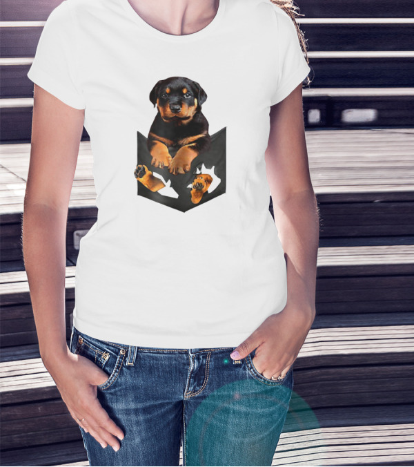 Rottweiler Puppy In Pocket T-Shirt