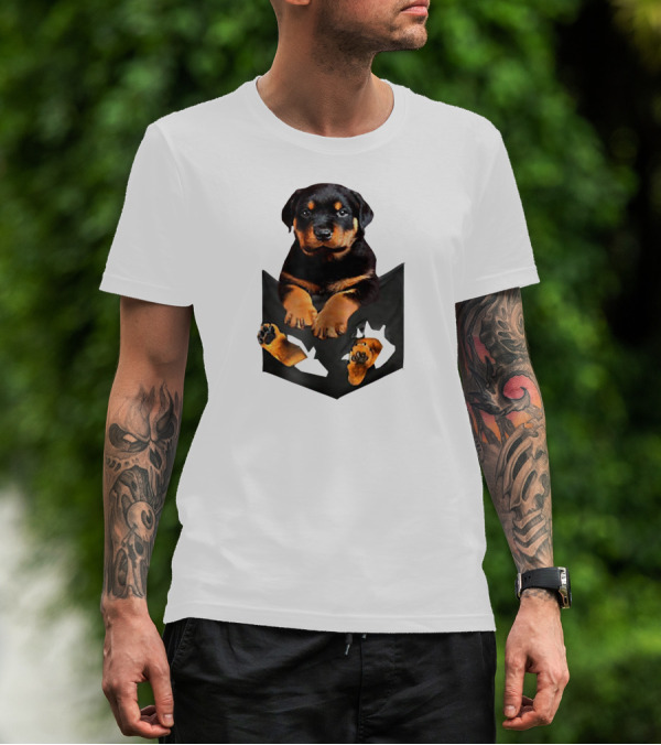 Rottweiler Puppy In Pocket T-Shirt