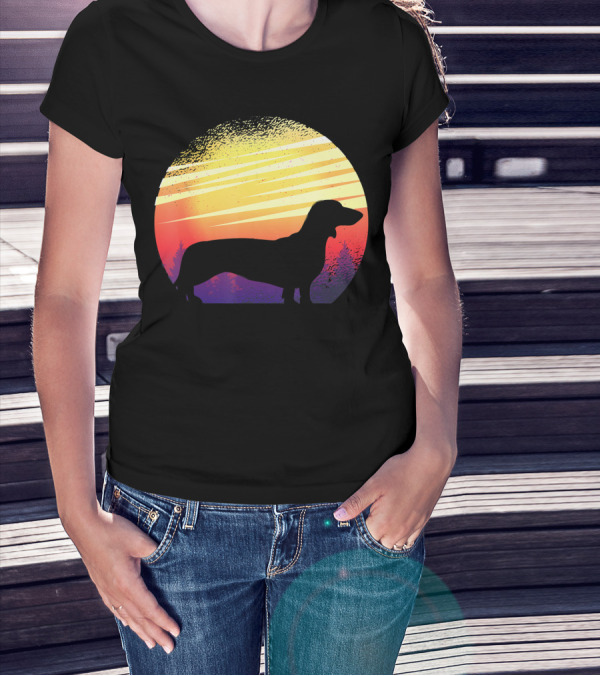 Dog Sunset Dachshund Silhouette Pet Animal T-Shirt
