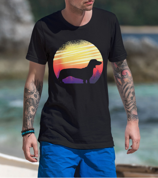 Dog Sunset Dachshund Silhouette Pet Animal T-Shirt