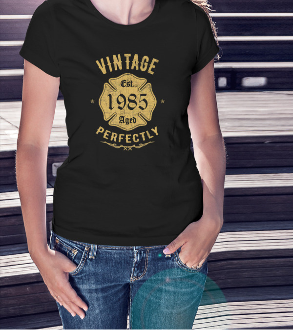 Vintage 1985 Firefighter Aged Perfectly Est. 1985 T-Shirt