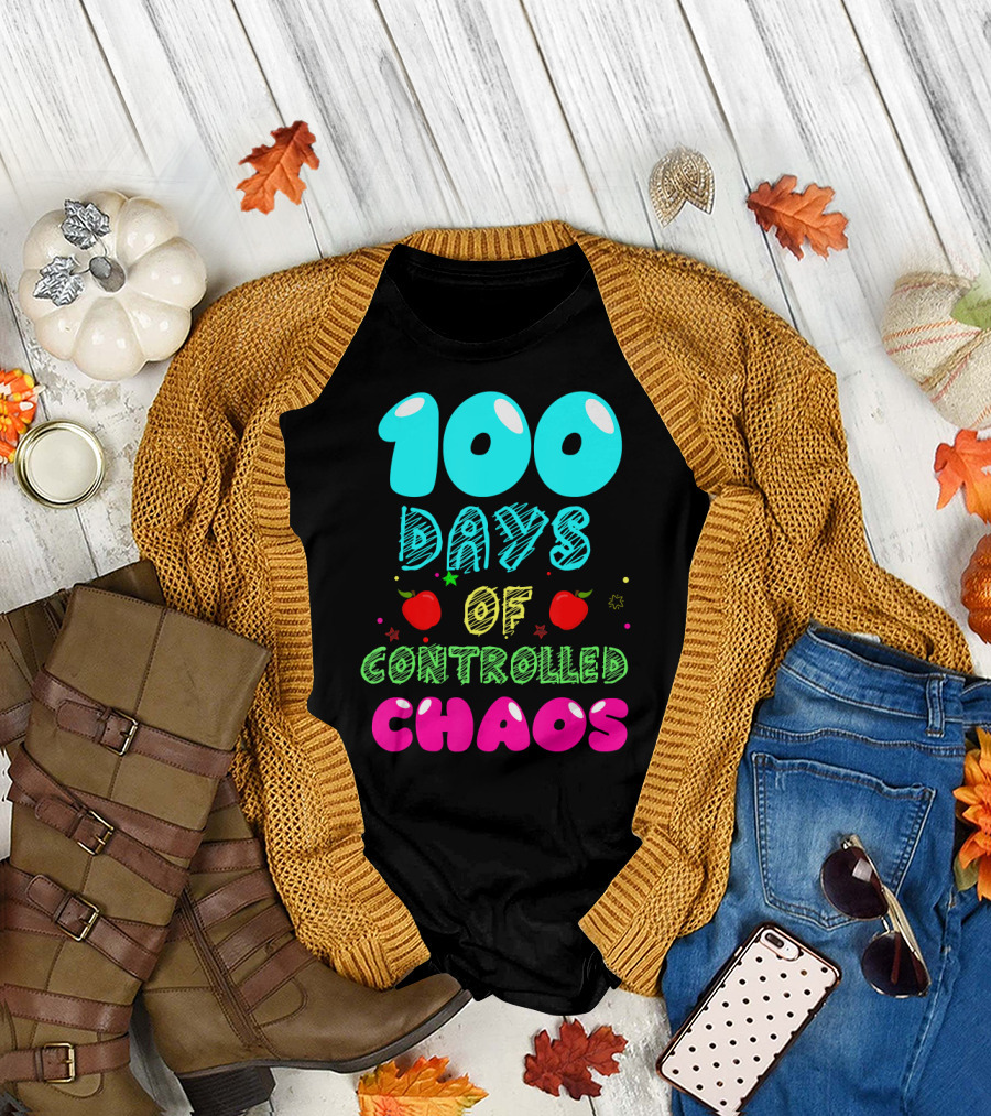 100 Days of Controlled Chaos Apples Stars Colorful T-Shirt