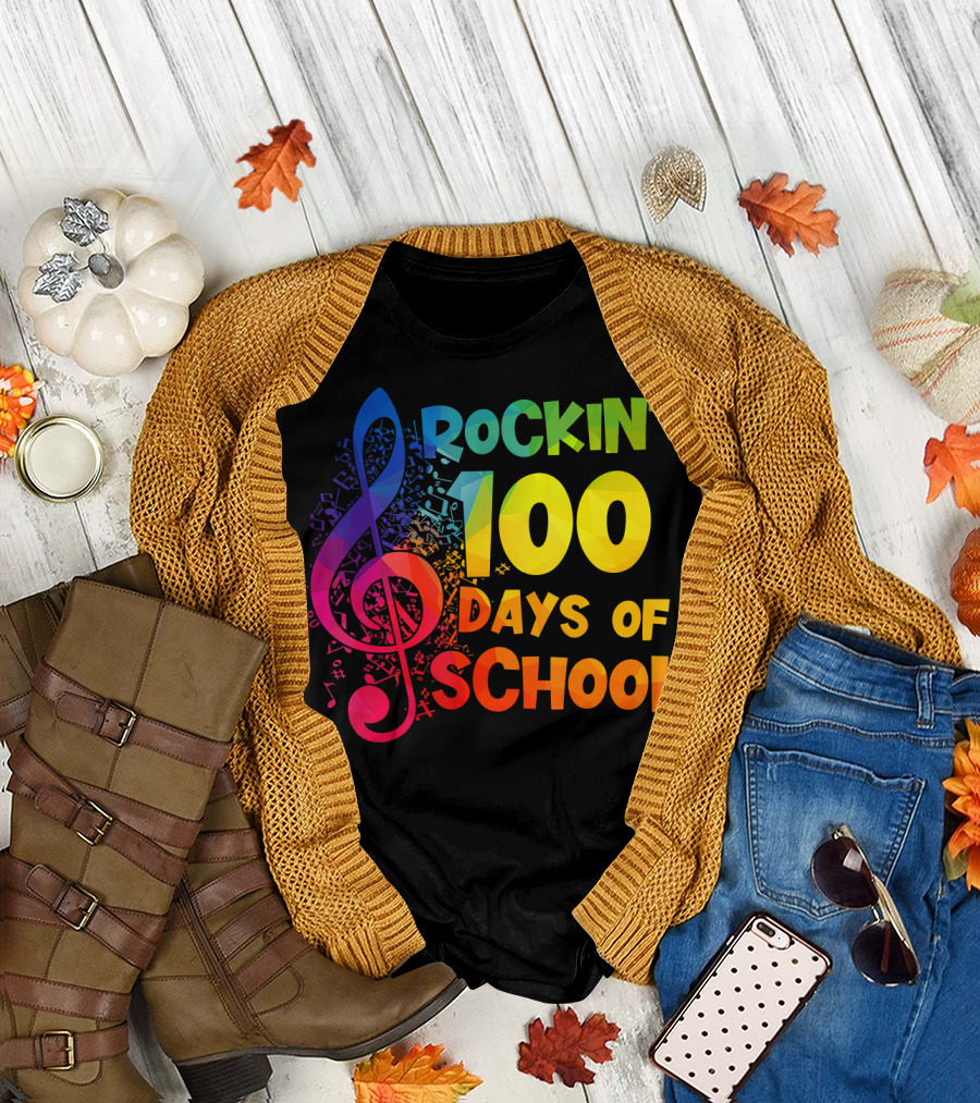Rockin' 100 Days of School Music Notes Treble Clef T-Shirt
