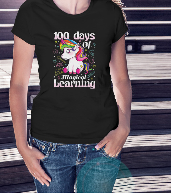 100 Days Of Magical Learning Unicorn ABC School T-Shirt