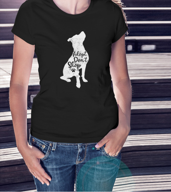 Adopt Don't Shop Rescue Pitbull Silhouette With Paw Prints T-Shirt
