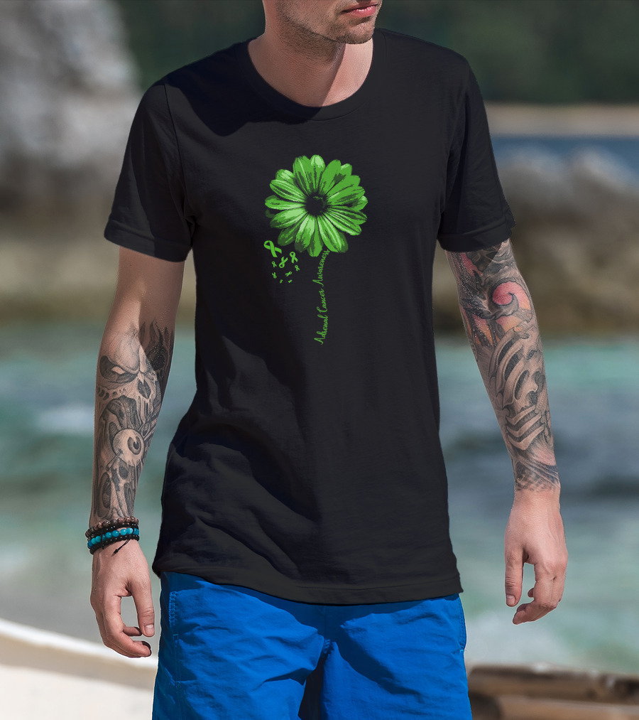 Adrenal Cancer Awareness Green Flower Ribbon T-Shirt