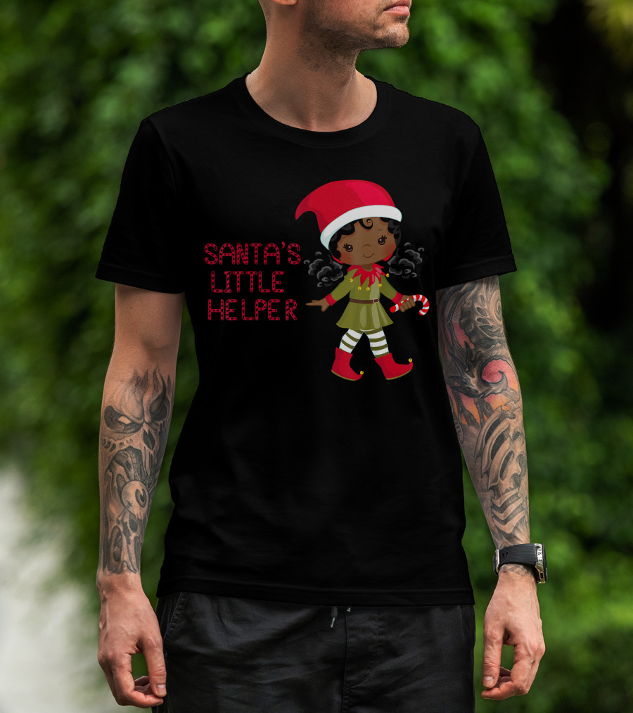African American Girl Santa's Little Helper T-Shirt