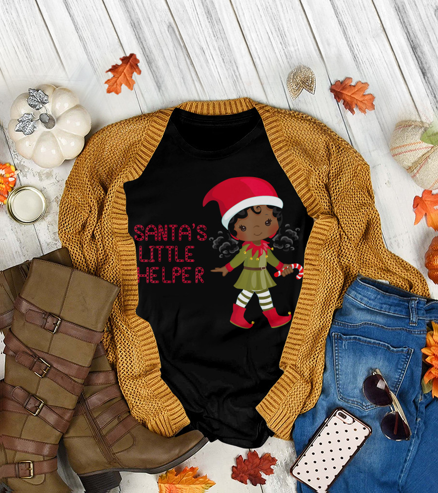 African American Girl Santa's Little Helper T-Shirt