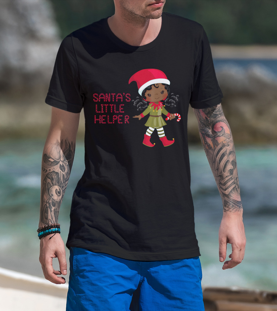 African American Girl Santa's Little Helper T-Shirt