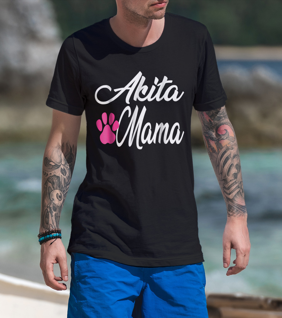 Akita Mama Paw Print Love T-Shirt
