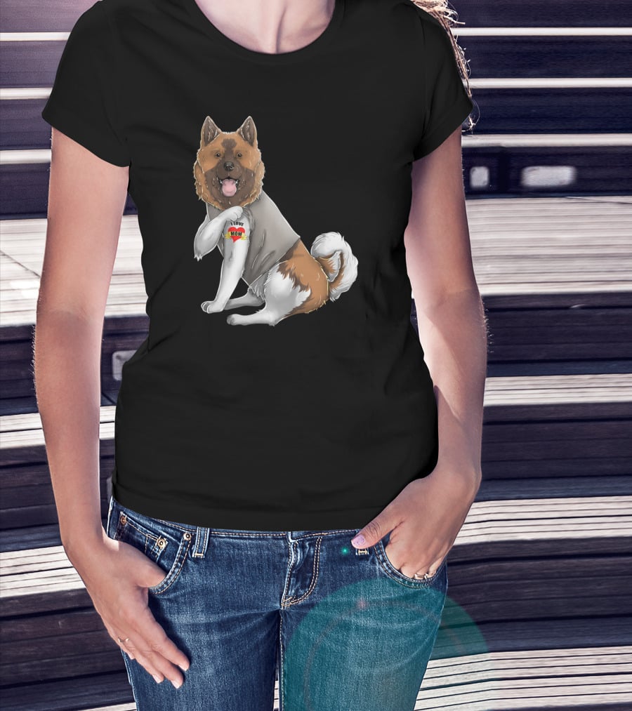 American Akita I Love Mom Tattoo Heart T-Shirt