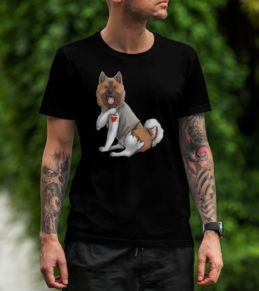 American Akita I Love Mom Tattoo Heart T-Shirt