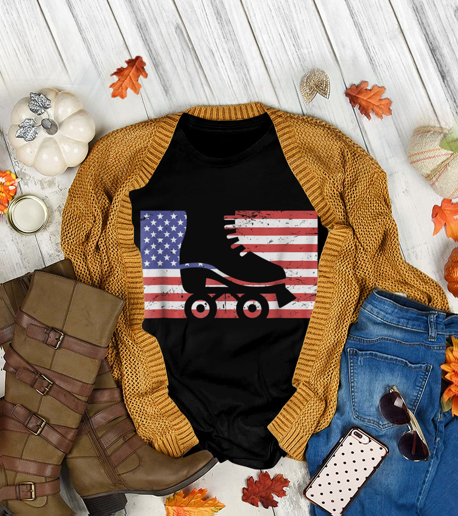 American Flag with Roller Skate T-Shirt