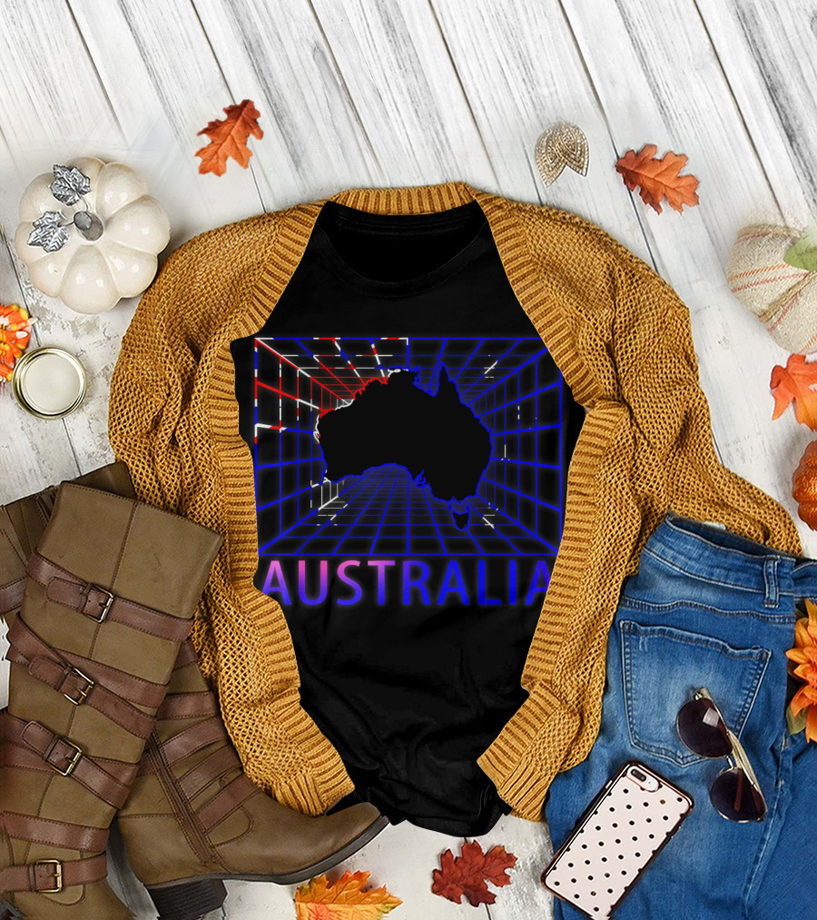 Australia Map Retro Grid T-Shirt