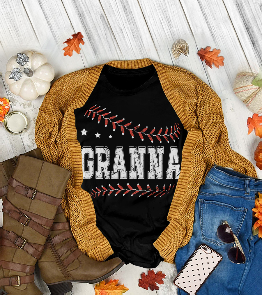 Granna Love Baseball Stars Decor Stitching T-Shirt