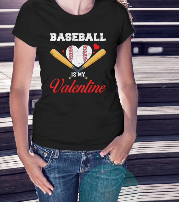 Baseball Heart With Bats Is My Valentine T-Shirt