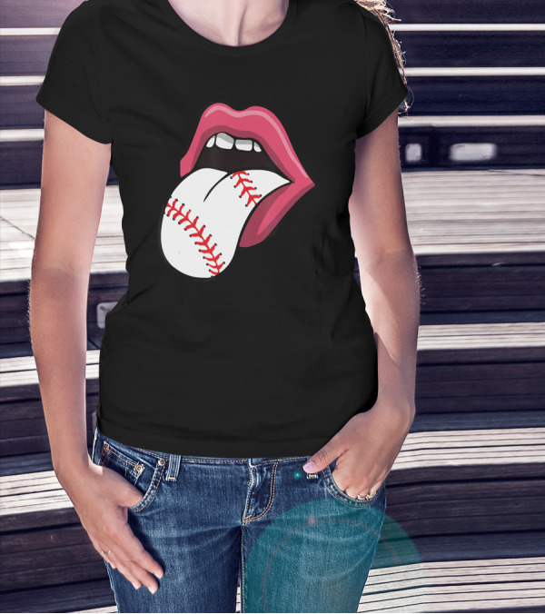 Red Lips Baseball Tongue Kiss T-Shirt