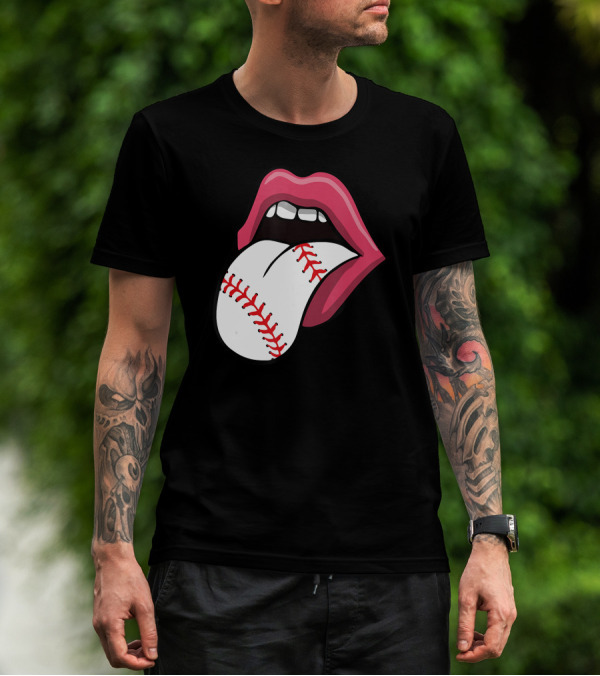 Red Lips Baseball Tongue Kiss T-Shirt