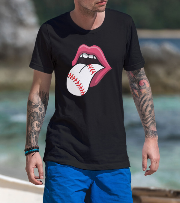 Red Lips Baseball Tongue Kiss T-Shirt