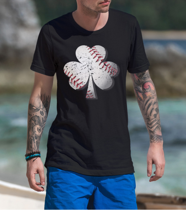 Baseball St Patrick's Day Shamrock Vintage T-Shirt
