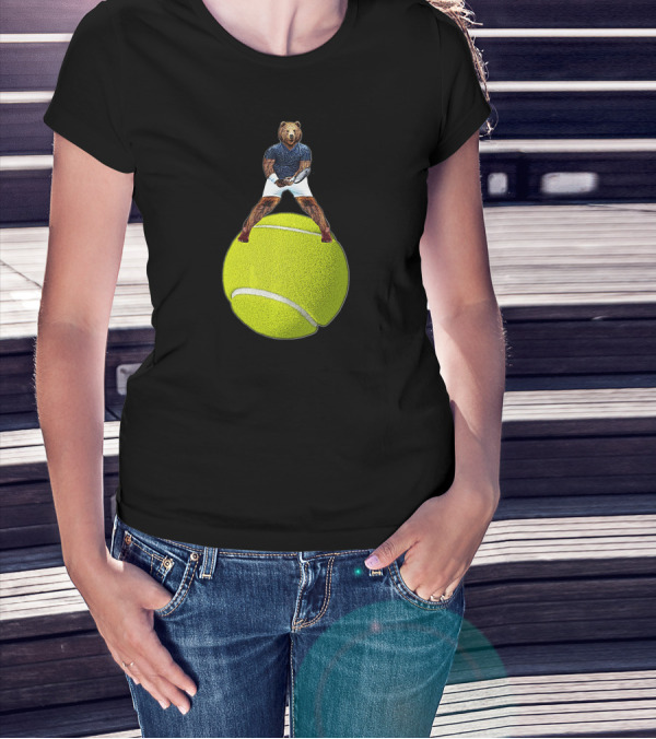 Bear Balancing On Tennis Ball By Behrbone Mens T-Shirt