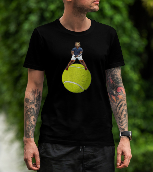 Bear Balancing On Tennis Ball By Behrbone Mens T-Shirt