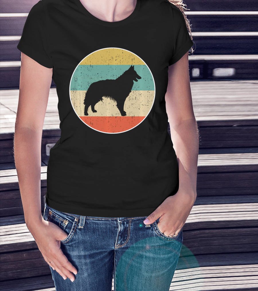 Belgian Tervuren Dog Vintage Silhouette Retro Stripes T-Shirt