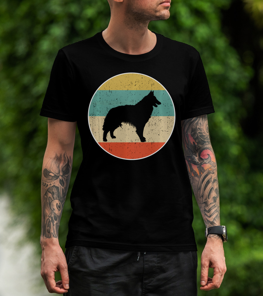 Belgian Tervuren Dog Vintage Silhouette Retro Stripes T-Shirt
