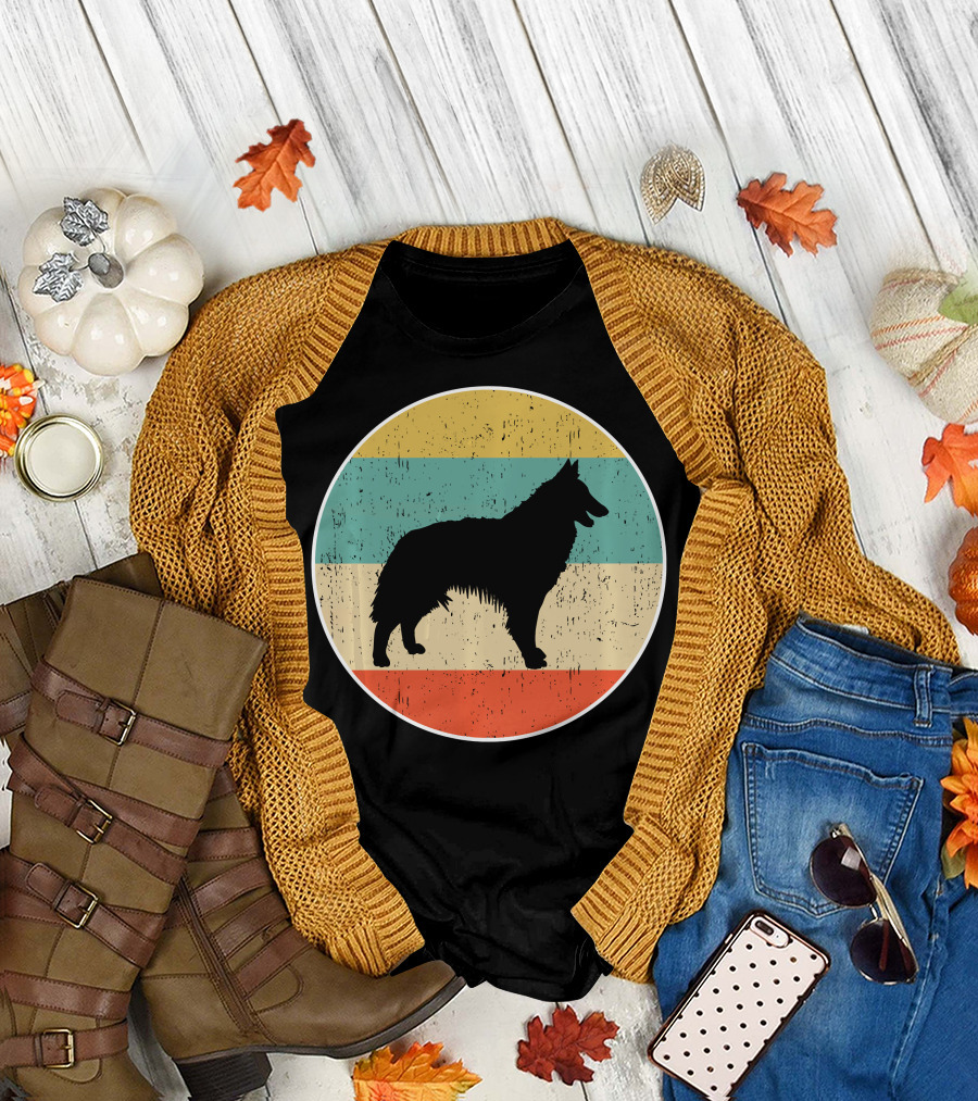 Belgian Tervuren Dog Vintage Silhouette Retro Stripes T-Shirt