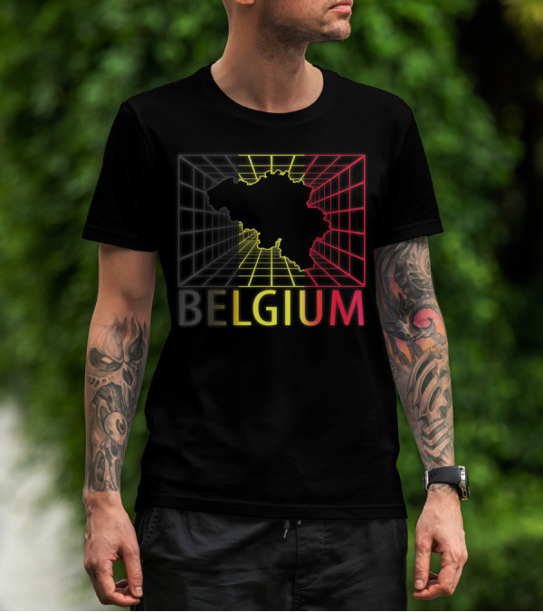 Belgium Map Neon Grid T-Shirt