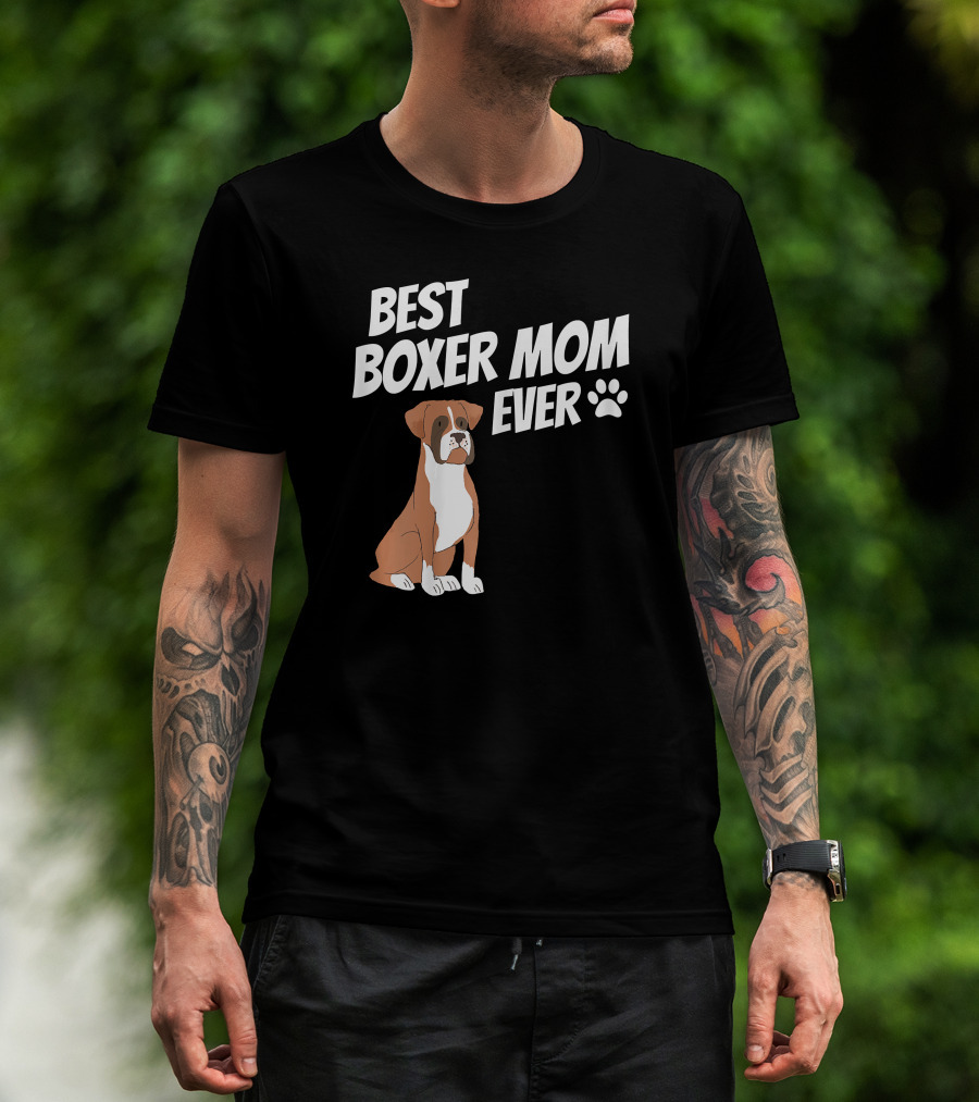 Best Boxer Mom Ever With Cute Dog And Paw Prints T-Shirt