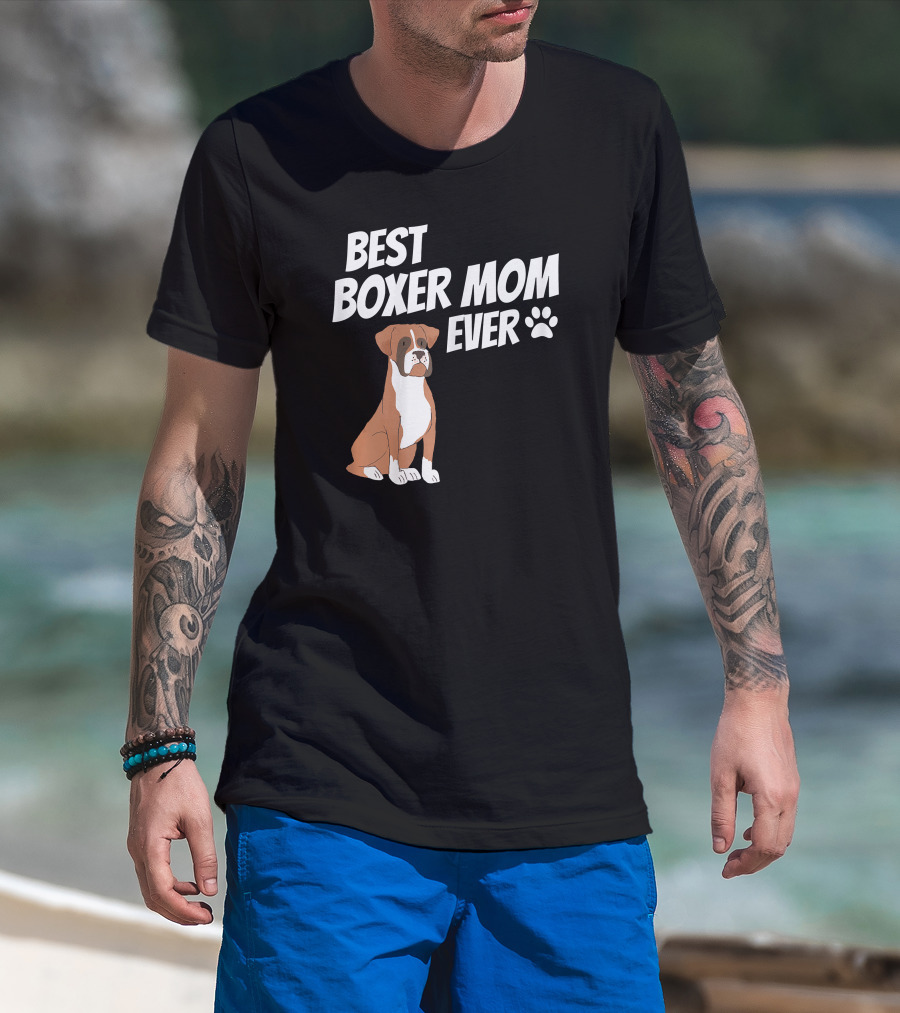 Best Boxer Mom Ever With Cute Dog And Paw Prints T-Shirt