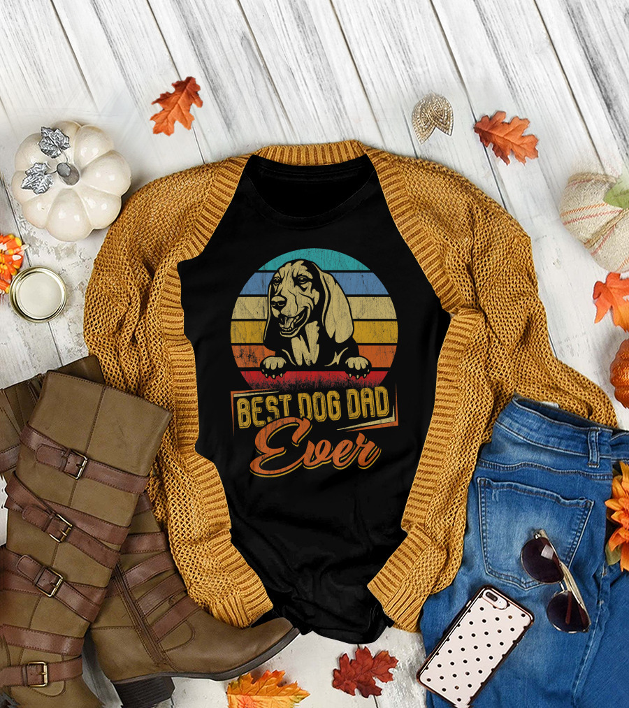 Best Dog Dad Ever Basset Hound Retro T-Shirt
