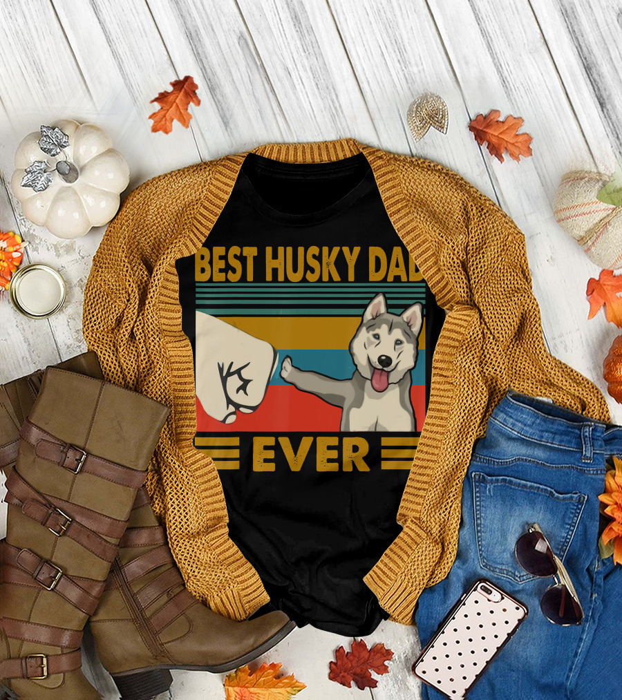 Best Husky Dad Ever Fist Bump with Husky T-Shirt