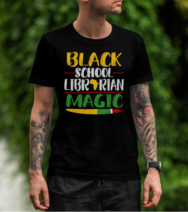 Black School Librarian Magic Africa Map Pencil T-Shirt