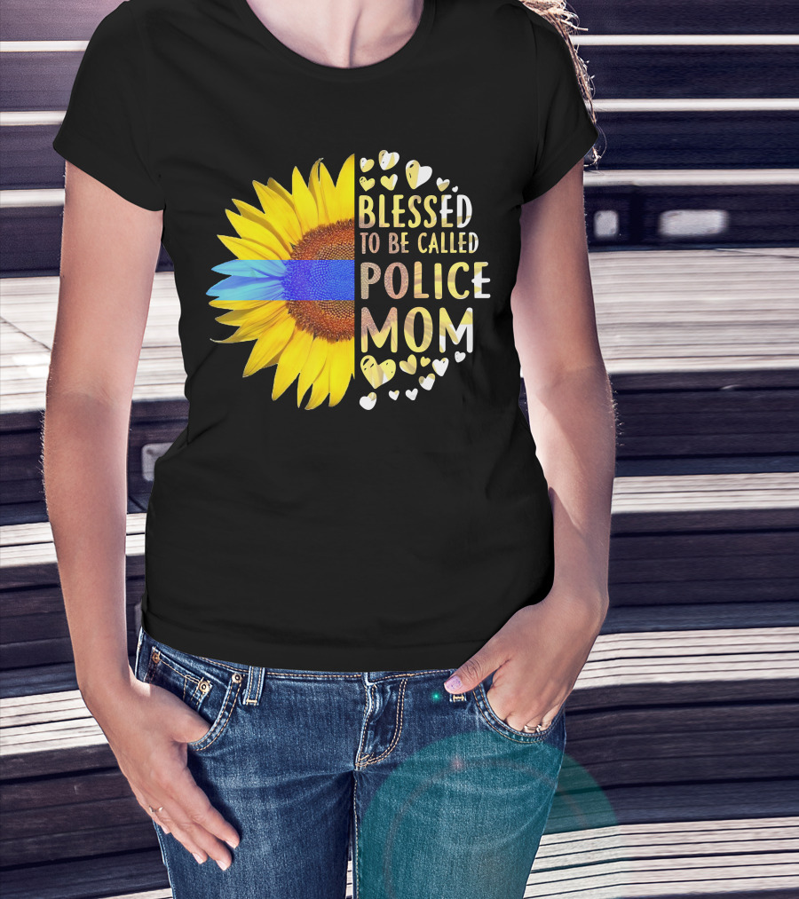 Blessed To Be Called Police Mom Sunflower Heart Elements T-Shirt