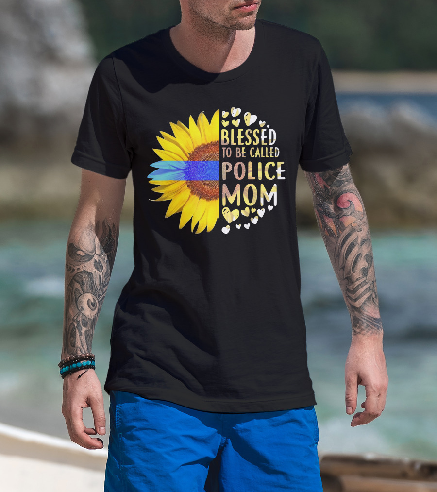 Blessed To Be Called Police Mom Sunflower Heart Elements T-Shirt